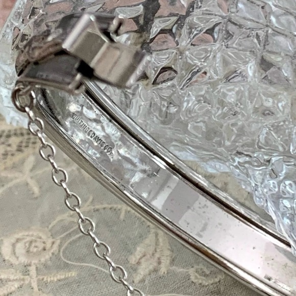 Vintage Whiting Davis Mother of Pearl Bangle Bracelet  Vintage Signed Whiting & Davis Dainty Silver Plated Embossed Bangle Bracelet